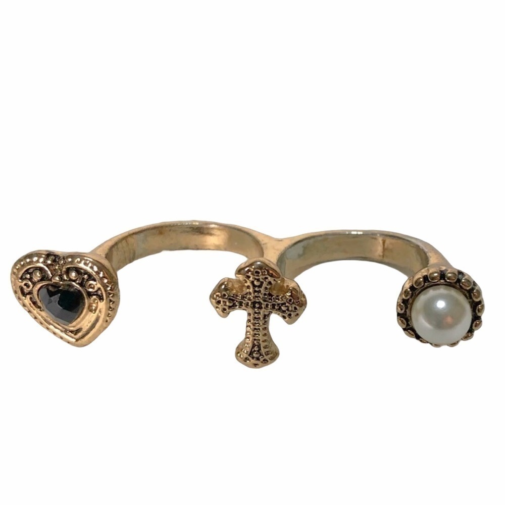 Forever 21 Double Pearl Heart Cross Ring​​ - Picture 4 of 4